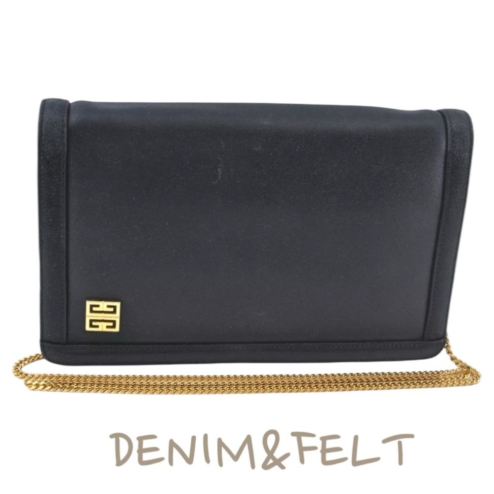 GIVENCHY Black Vintage Leather Gold Chain Link Shoulder/Crossbody Bag | PRELOVED